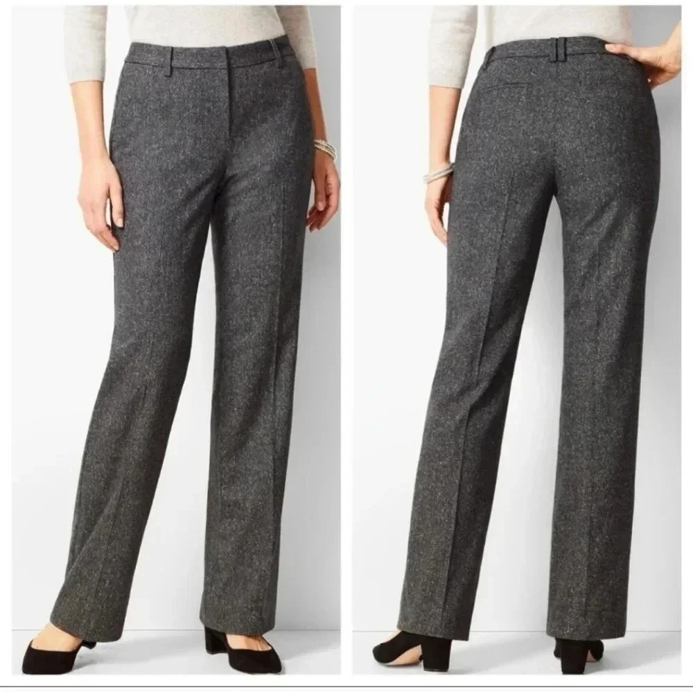 Talbots Wide Leg Wool Blend Flannel Neutral Academic Windsor Trouser Pants(6)